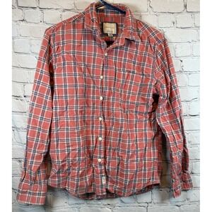 American Eagle Super‎ Soft Flannel Shirt Small Coral Plaid Casual